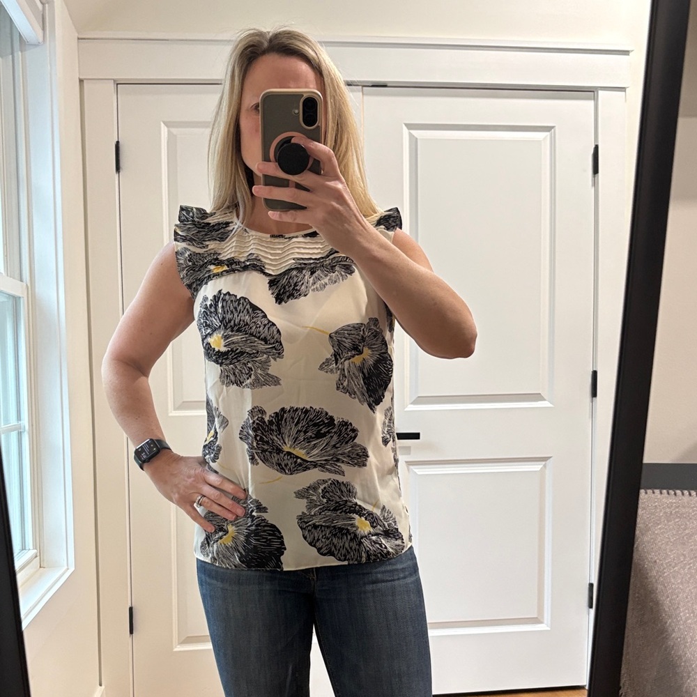 Talbots Black and Cream Floral Blouse